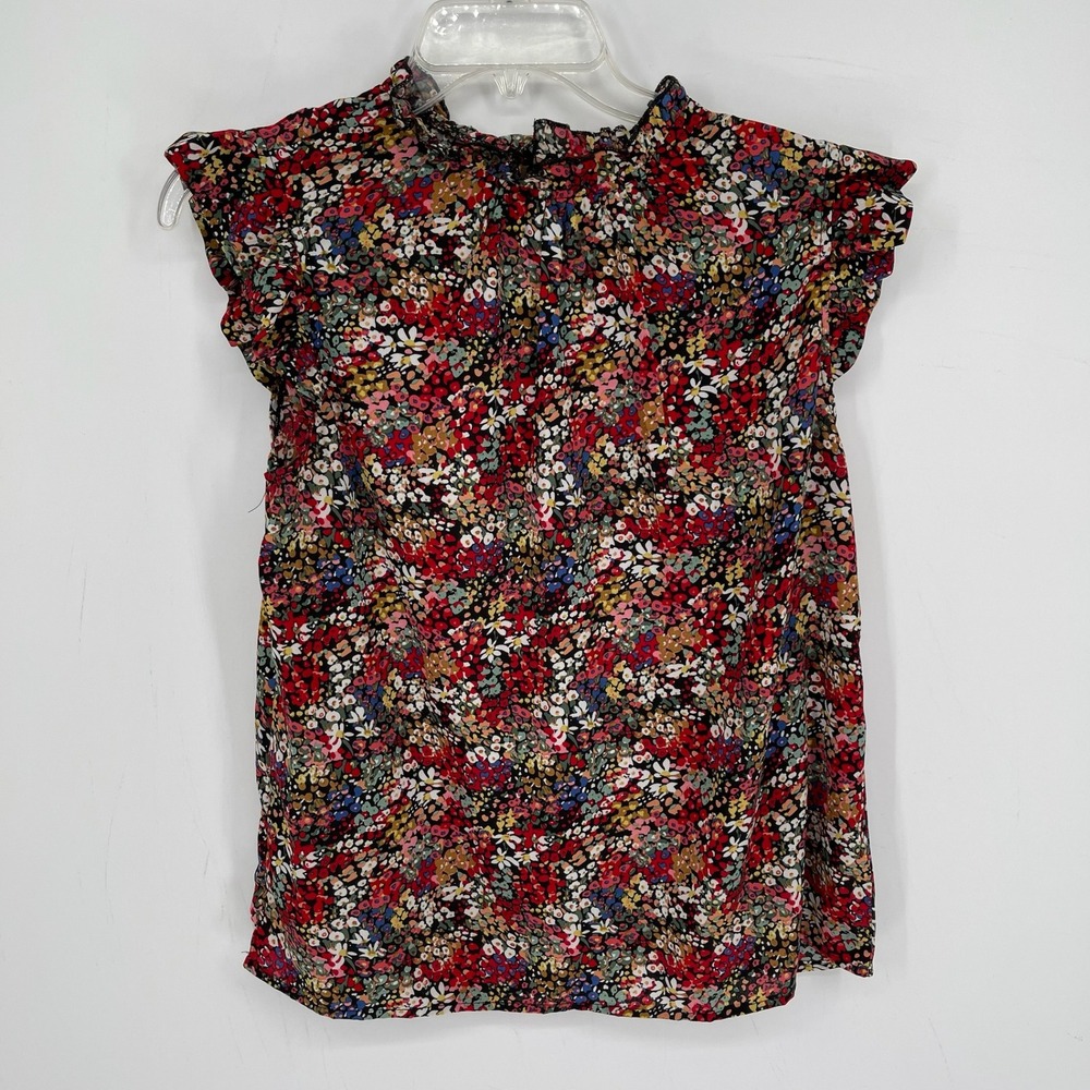 SHEIN Women's Multicolor Floral Ruffle Mock Neck Boho Office Top Blouse Size M
